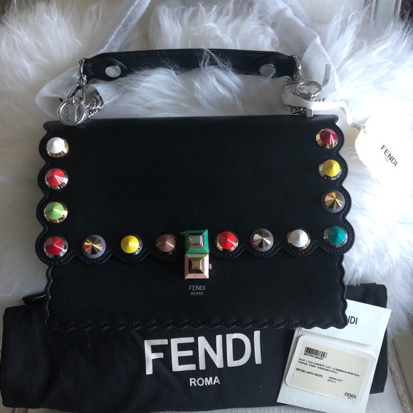 NEW Fendi Calfskin Studded Kan I Shoulder Bag - Picture 4 of 15